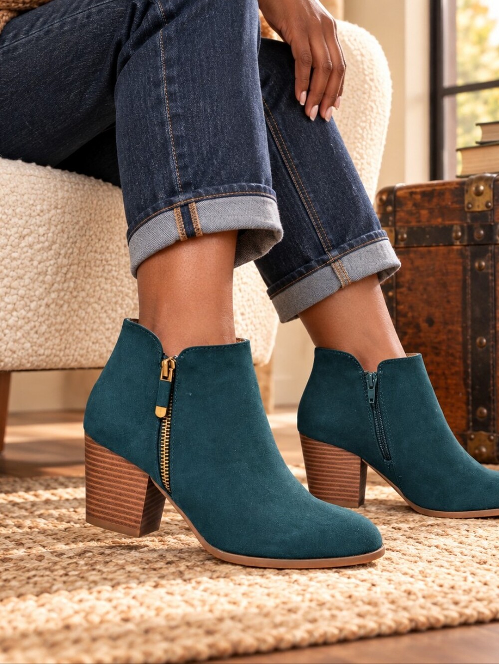 Style & Co Masrinaa Teal Faux Suede Ankle Booties 6M